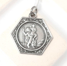 Small Vintage Sterling Silver St Christopher Necklace Good Luck Charm