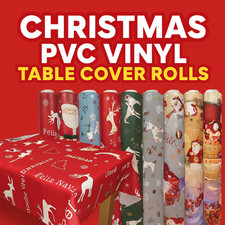 20m Roll Christmas PVC Vinyl Tablecloth – Wipe Clean Oilcloth Cover Covering New