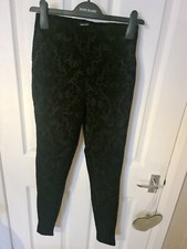 Soft stretch Black Velvet style patterned textured Embellished glam Trousers 8