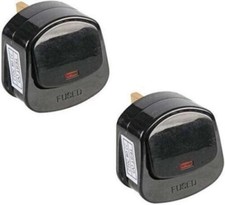 13A Switched Plug Top with Neon On/Off Light Switch Mains Fused Black Pack of 2