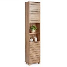 Bathroom Floor Storage Cabinet Slim Tallboy w/Door Cupboard Shelves Oak Cupboard