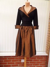 JESSICA HOWARD BLACK BRONZE SATIN 50'S NEW YORK MIDI DRESS (20) 18 £170 ONCE