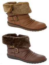 WOMENS FAUX FUR CUFF LOW HEEL ZIP PIXIE ANKLE BOOTS BOOTIES LADIES SIZE