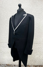 Vintage Black & Silver Formal Wool Tails Coat-40" Chest