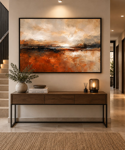 Rust orange beige abstract - orange,