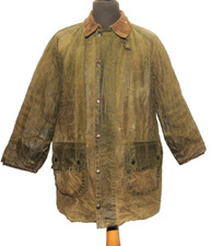 VINTAGE BARBOUR A 123 GAMEFAIR THREE CREAST DARK GREEN WAXED JACKET 40"