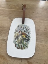 Vtg Mid Century Chopping Bread Serving Board Paddle Wooden Handle Bird Society