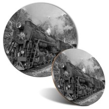 Mouse Mat & Coaster Set - BW - Steam Train Railway  #38122