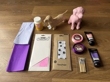 Hobby Craft Decopatch Craft Bundle/ Job Lot - Tissue Paper, 2 Mache Dogs, Paint