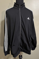 Adidas Men 3XL XXXL Black Zip Front Sport Running Track Jacket Pockets Slim Fit
