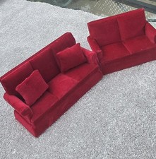 Dolls House Miniature Red Velvet Sofa Set 3-2 Seater 1/12 Scale