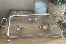 Vintage 50's Handpainted Small Glass Drinks Tray Retro Original Style