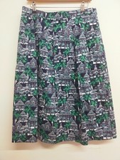BODEN LOLA Pleated Green House Print Skirt Midi Navy & Green Woman14 Good CG SB3