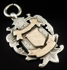 Sterling Silver Gold Pocket Watch Fob Medal, William Adams Ltd, Birmingham 1907