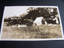 Vintage Car People & Dog Tent Camping RP Postcard Unknown Location Devon