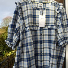 XL 22 Joules top cotton shirt cotton blouse  cottage check blue cotton top