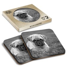 2 x Boxed Square Coasters - BW