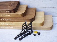 Shelf with curved rounded edges SOLID WOOD incl. support brackets RUSTIC CHUNKY