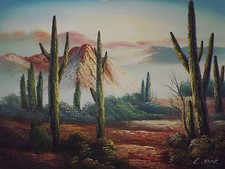 desert landscape l oil paintings linen mexico cactus cactus mountain original