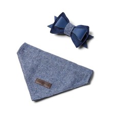 Wainwright's Herringbone Bowtie & Bandana Set Navy slip on collar dog