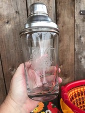 1930S ART DECO JAMES DIXON SILVER PLATED & GLASS COCKEREL COCKTAIL SHAKER