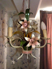 VINTAGE FRENCH/ITALIAN 3 ARM LILY TOLEWARE CHANDELIER