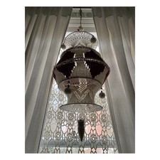 ?Vintage Boho Crochet Beige & Red Beaded Ceiling Mobile Hanging?