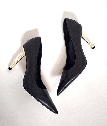 Zara black leather court shoes - black,