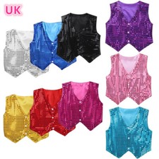 UK Kids Boys Sequin Waistcoat Fancy Jacket Vest Hip-hop Jazz Dance Show Costumes