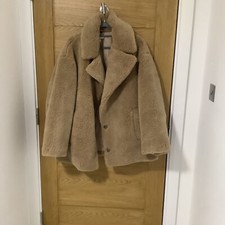 Topshop Mid-length Borg coat In Camel