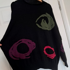 Sahara Jumper Black Colourful Womens Size XL Boxy Oversized Relaxed Lagenlook