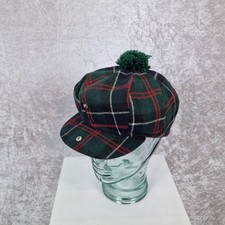Vintage Shandon Bobble Hat Tartan Check Plaid Bakerboy Large Made In Ireland 