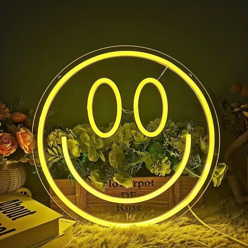 Led neon sign yellow smiley - led,