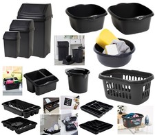 Dark Grey Kitchen Set - Dustbins Dish Drainer Bowls Cutlery Tray Sink Tidy Caddy