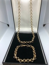 Mens Luxury Heavy 18k Gold filled Solid  Belcher Chain Necklace Bracelet Sets 