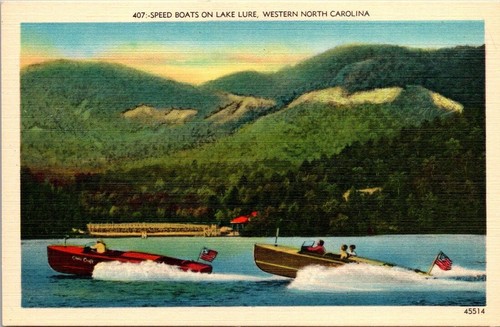 Postcard speed boats lake - postcard,