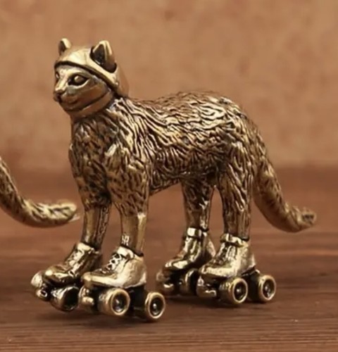 Brass statuette cat roller - cat,