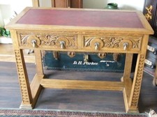 RARE ANTIQUE GOTHIC ARTS & CRAFTS OAK CARVED CHURCH DESK HALL TABLE SIDE TABLE