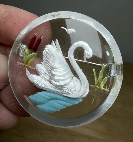 Reverse carved swan lucite - reverse,