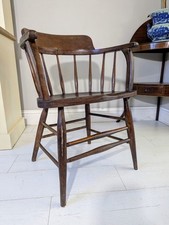 Antique Captain's Chair Rustic Oak Bow Back Office Desk Chair FREE POSTAGE 