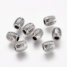 Spacer Beads Tibetan Silver Barrel Shape Swirl Pattern 7x6mm Hole 2.5mm 25pcs