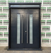WOODEN DOUBLE FRONT DOORS FRENCH KLOEBER GREY EXTERNAL TIMBER HARDWOOD EXTERIOR