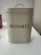 Large Biscuit Tin Canister Cream Enamel Retro USED