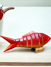 FISH Carved Wood Reticulated Kinetic Sculpture Folk Art Retro  Decor Vintage VGC