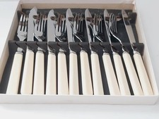 Vintage Reto Cream Handle Fish Cutlery Set  12 Piece  Elegant Tableware