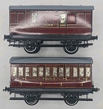 2x VINTAGE HORNBY O GAUGE LMS 1st/3rd PASSENGER COACH & BRAKE/GUARDS VAN B