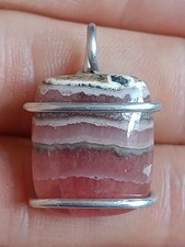 Rhodochrosite pendant natural pink banded cushion stone crystal mineral handmade