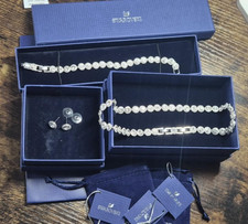 Swarovski White Crystal Necklace Bracelet Earrings Set Signed + Box