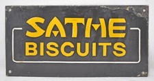 Vintage Enamel Porcelain Ad Sign Sathe Biscuits Original Old Nice Color