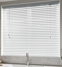 Faux Wood Venetian Window Blinds Blind Curtain 50mm Slats With Silk White